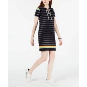 Tommy Hilfiger Blue Striped Lace-Up Dress - Size Small Rainbow